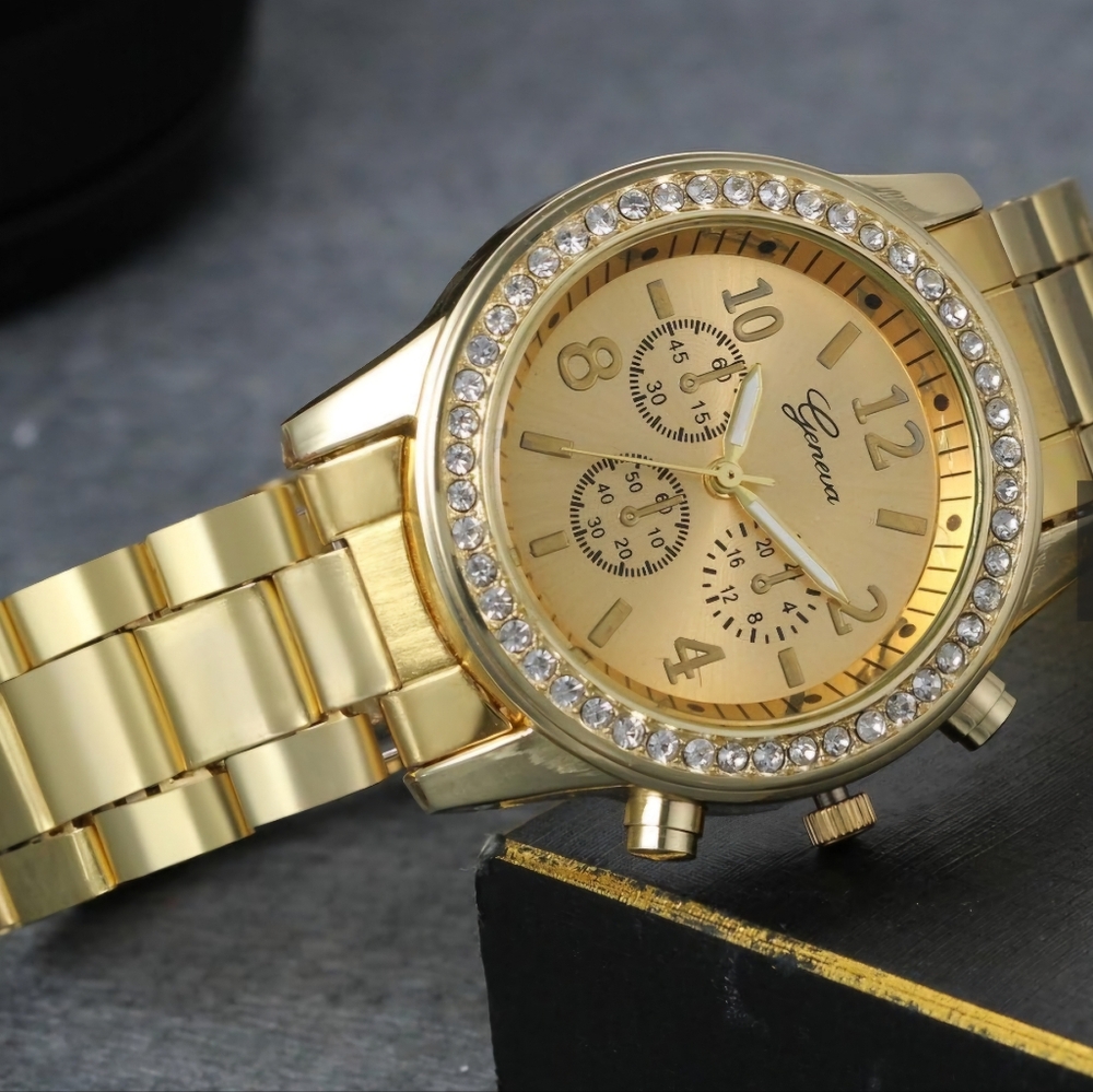Lancardo Rhinestone Gold-Tone Luxury Stainless Steel Quartz Unisex